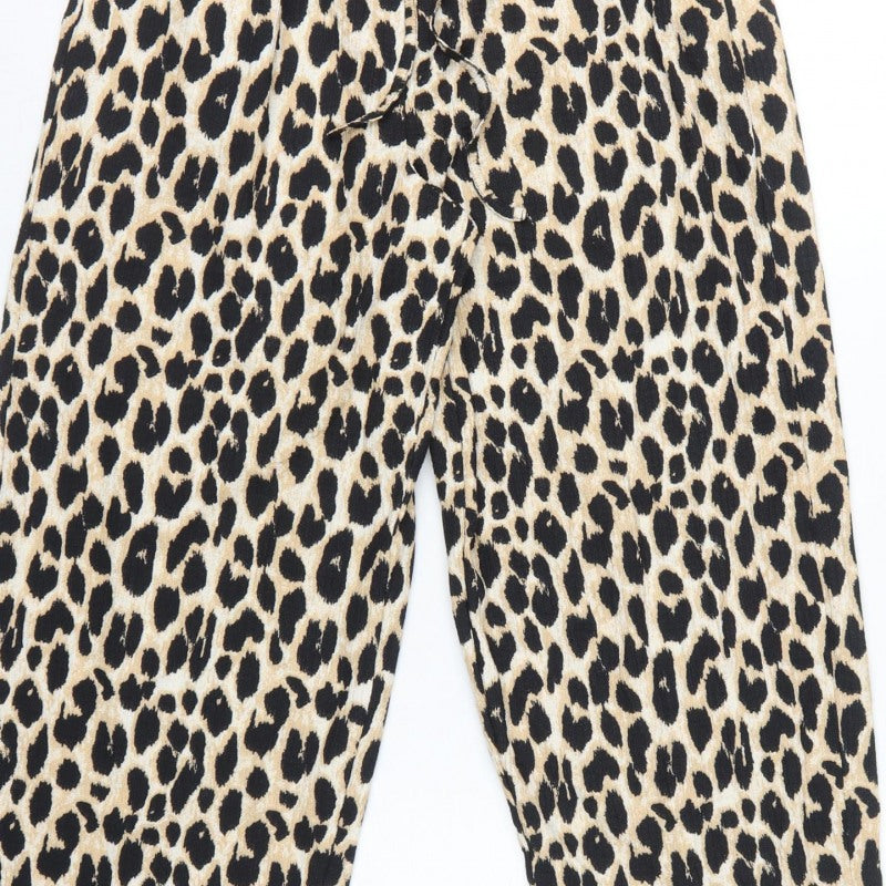 Marks and Spencer Women Beige Leopard Print Drawstring Trousers UK 12