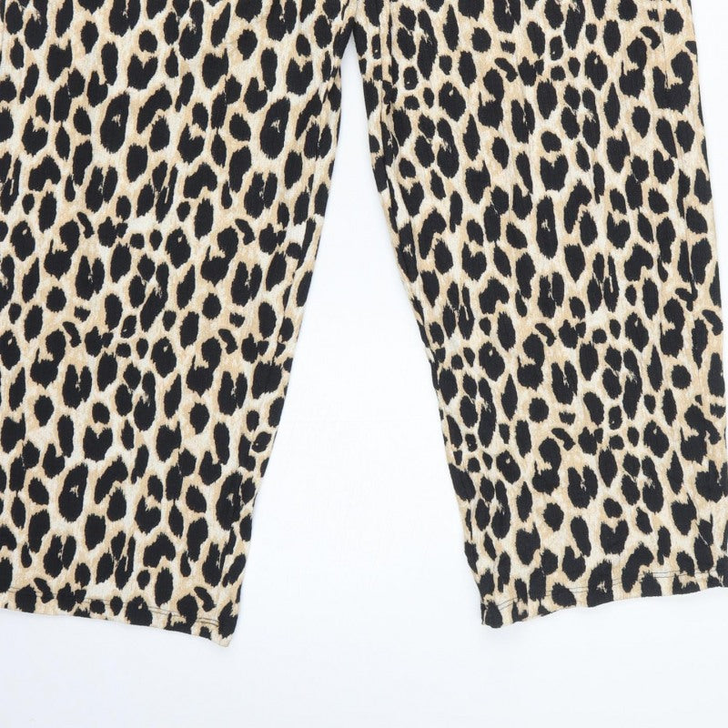 Marks and Spencer Women Beige Leopard Print Drawstring Trousers UK 12