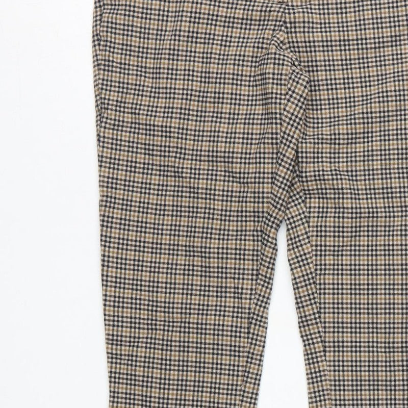 New Look Women’s Beige Check Skinny Trousers UK 10 Zip Pockets