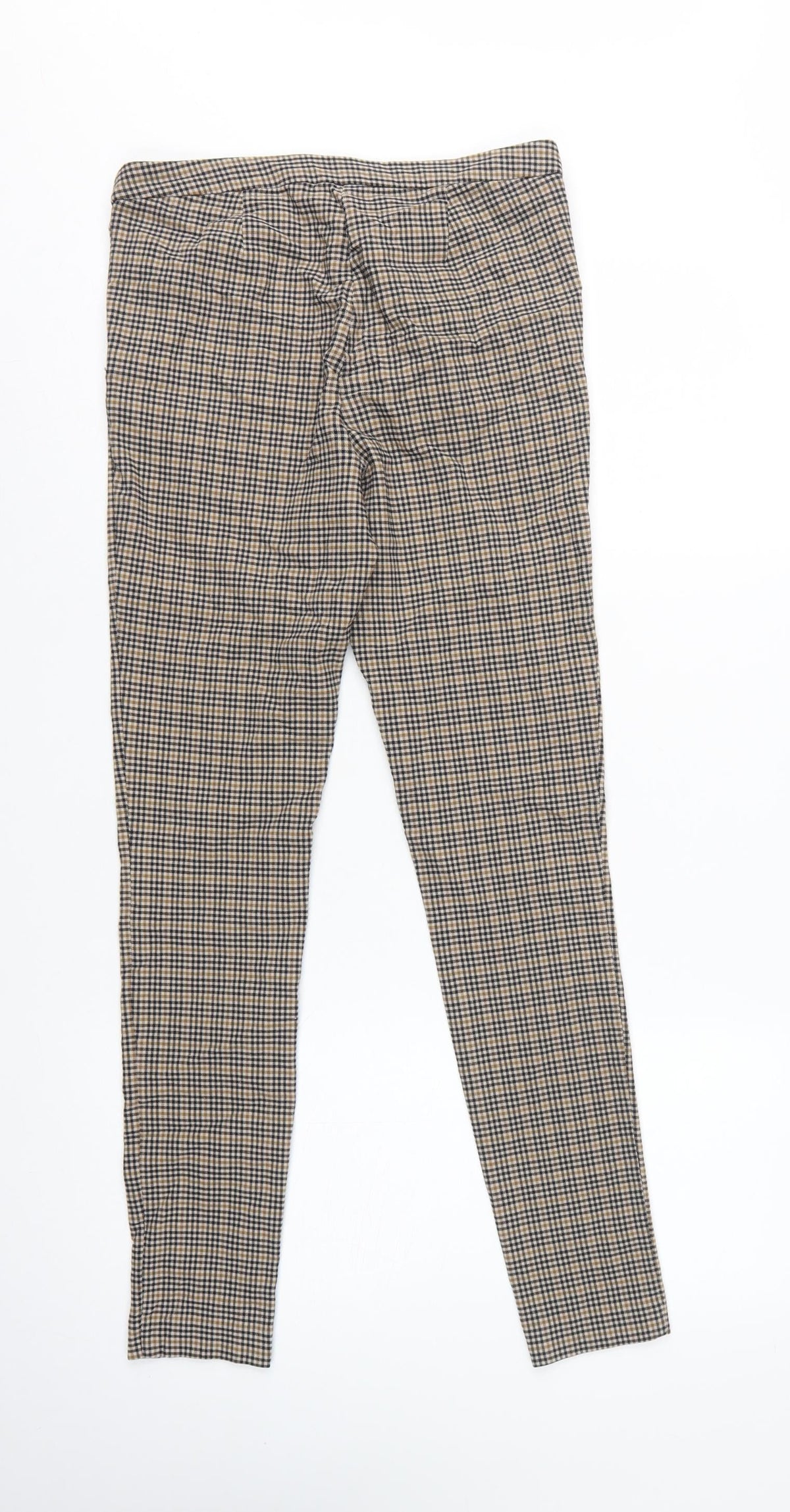 New Look Women’s Beige Check Skinny Trousers UK 10 Zip Pockets