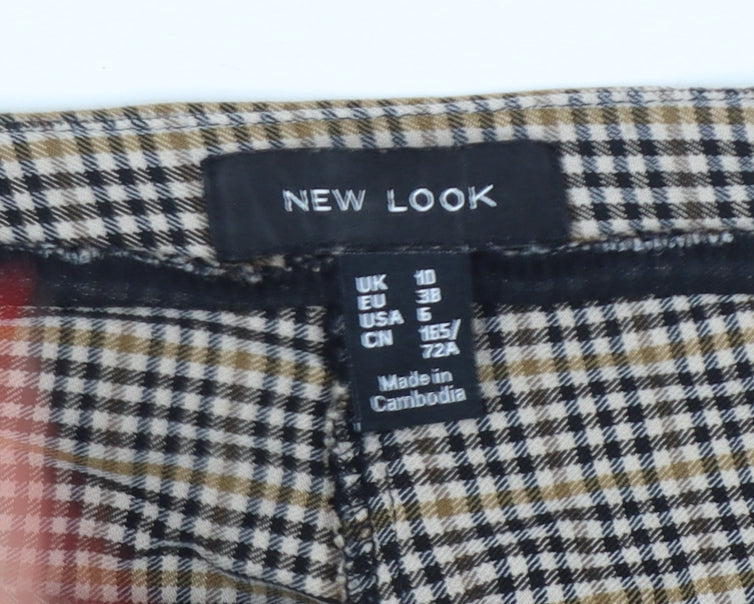 New Look Women’s Beige Check Skinny Trousers UK 10 Zip Pockets