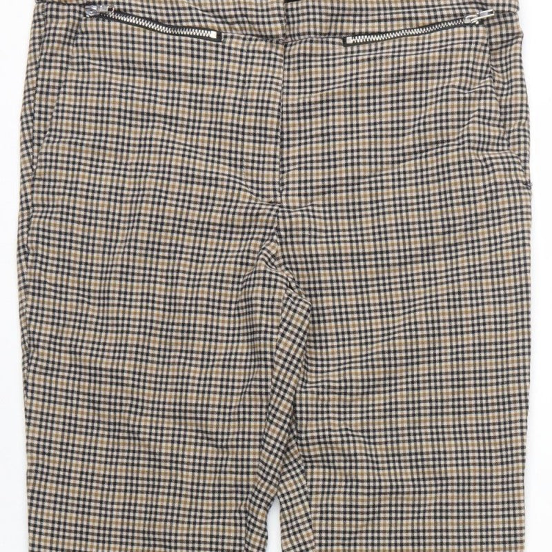 New Look Women’s Beige Check Skinny Trousers UK 10 Zip Pockets