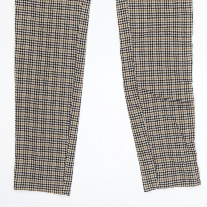 New Look Women’s Beige Check Skinny Trousers UK 10 Zip Pockets