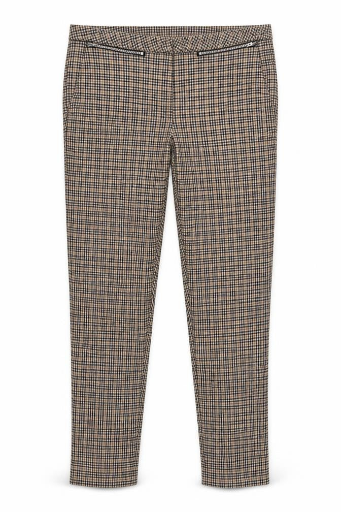 New Look Women’s Beige Check Skinny Trousers UK 10 Zip Pockets