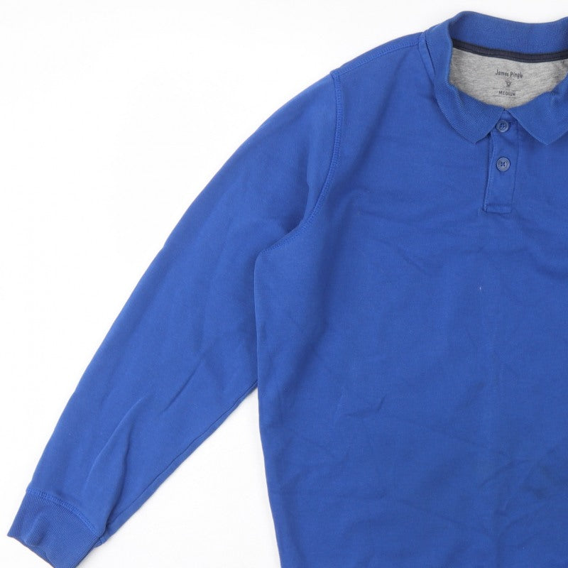 James Pringle Men’s Blue M Collared Henley Cotton Blend Sweatshirt