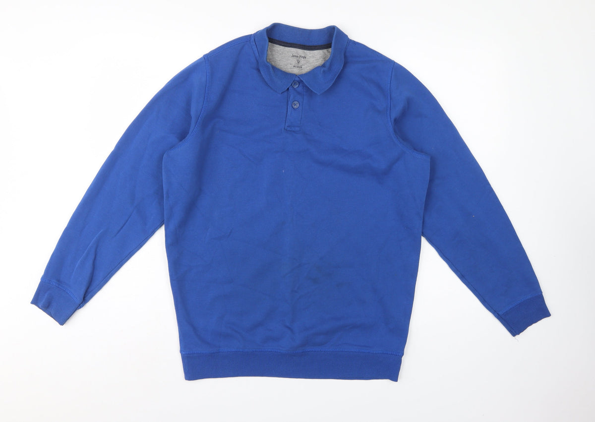 James Pringle Men’s Blue M Collared Henley Cotton Blend Sweatshirt