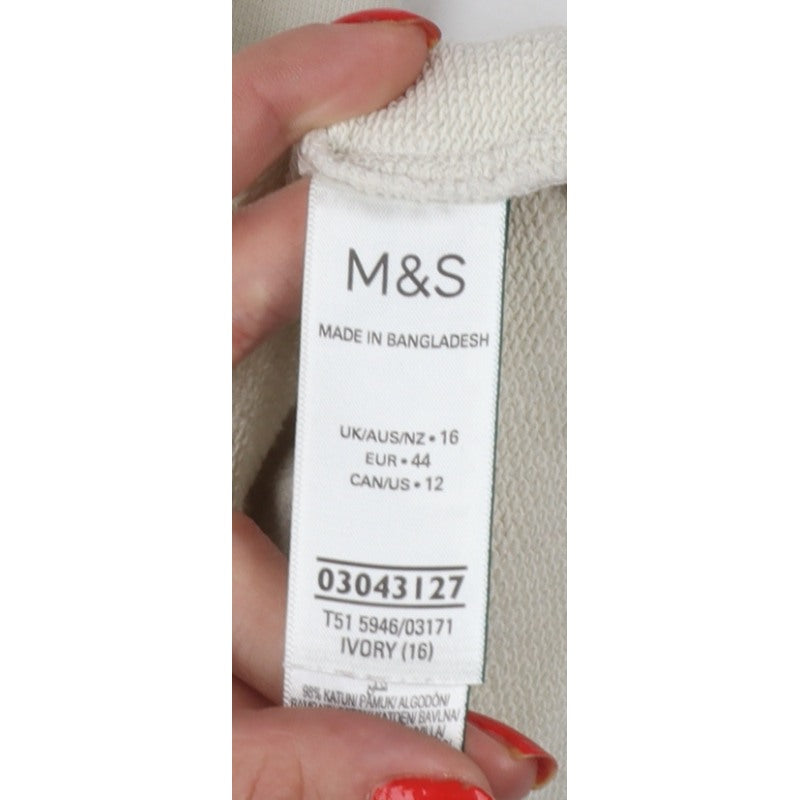 Marks & Spencer Women Ivory UK 16 1/4 Zip Hooded Pullover Sweatshirt