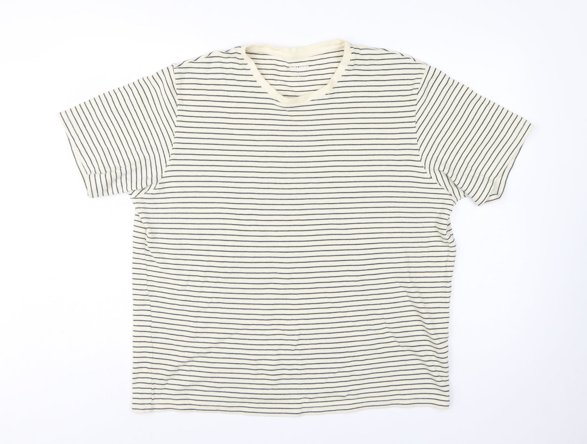 Jack & Jones Men’s White Navy Stripe XL Crew Neck Cotton T-Shirt
