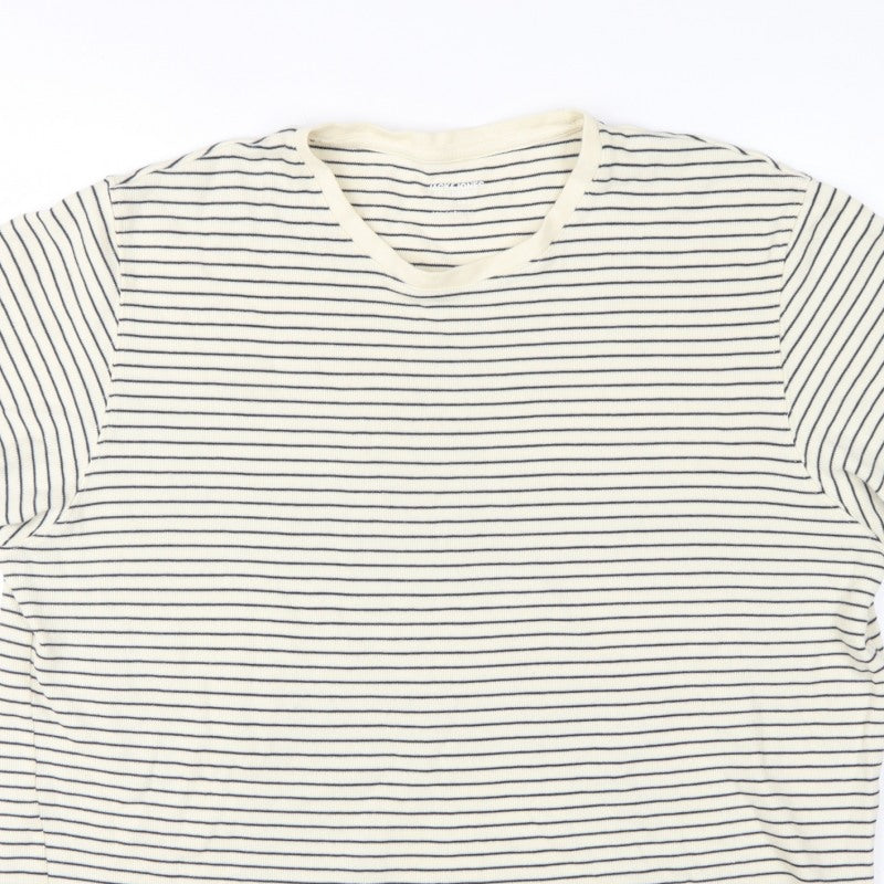 Jack & Jones Men’s White Navy Stripe XL Crew Neck Cotton T-Shirt