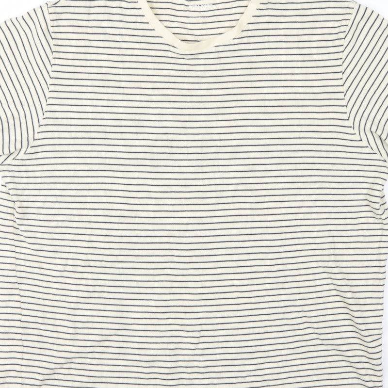 Jack & Jones Men’s White Navy Stripe XL Crew Neck Cotton T-Shirt