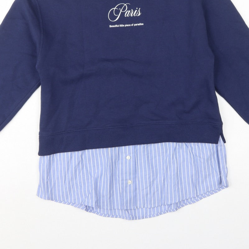 Zara Girls Blue 9-10 Years Paris Layered Shirt Hem Sweatshirt