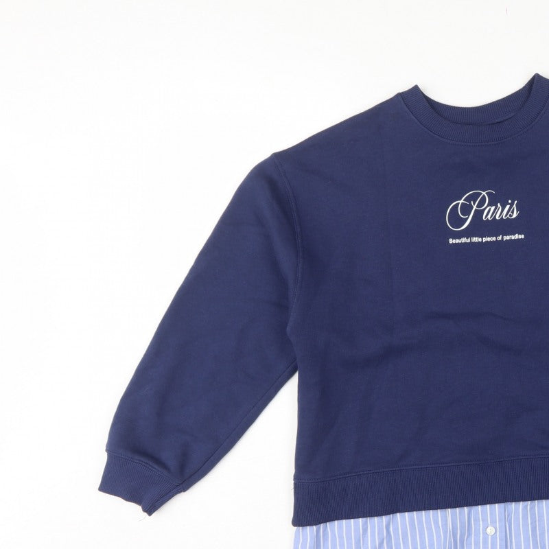 Zara Girls Blue 9-10 Years Paris Layered Shirt Hem Sweatshirt