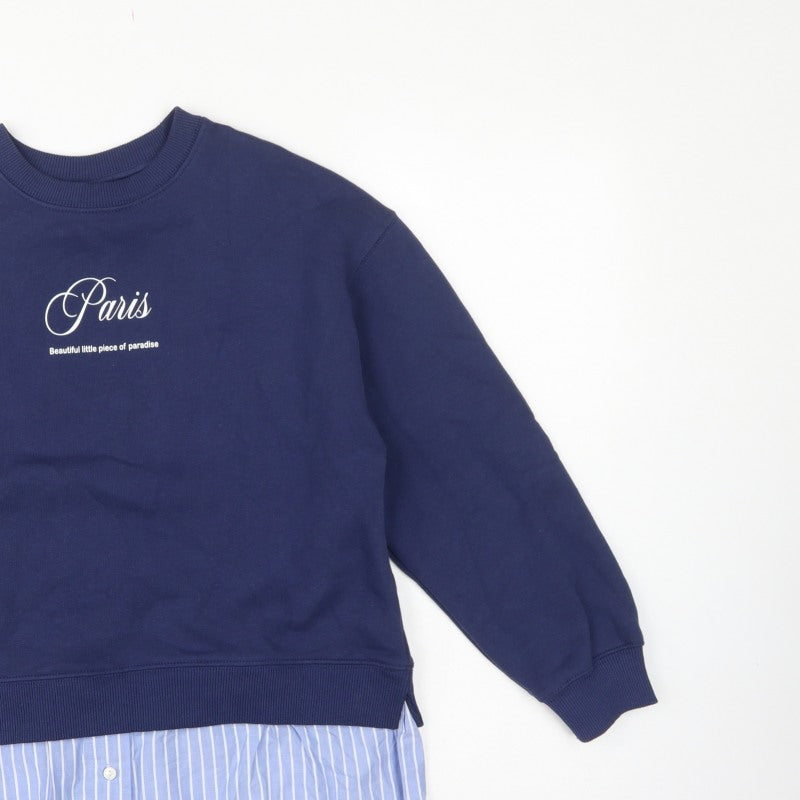 Zara Girls Blue 9-10 Years Paris Layered Shirt Hem Sweatshirt