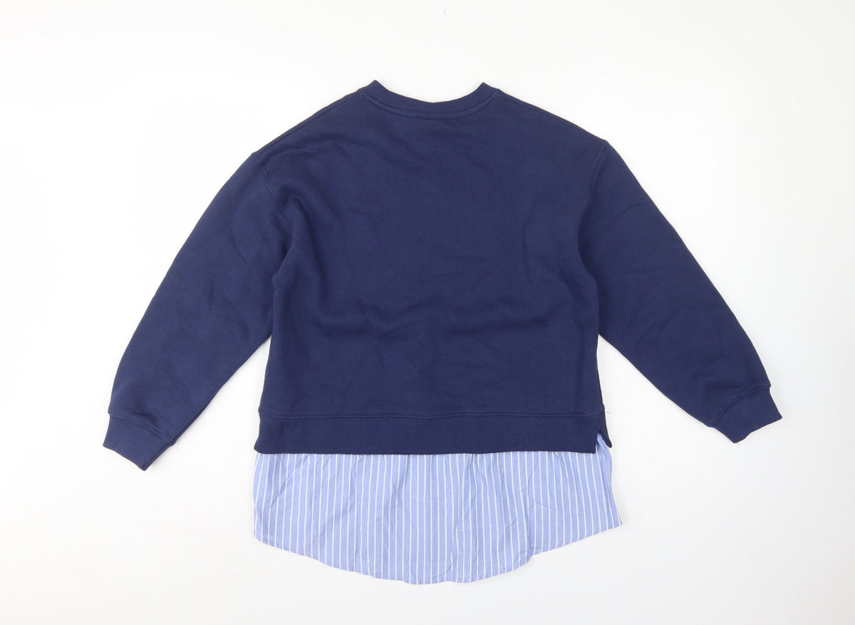 Zara Girls Blue 9-10 Years Paris Layered Shirt Hem Sweatshirt