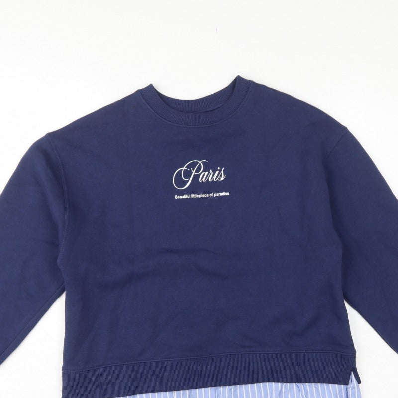 Zara Girls Blue 9-10 Years Paris Layered Shirt Hem Sweatshirt