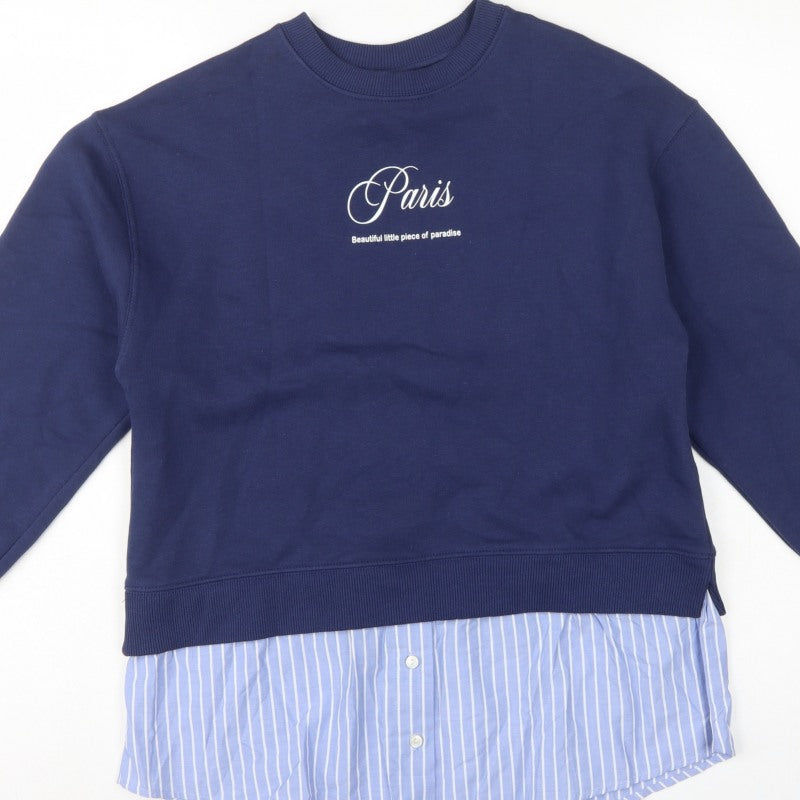 Zara Girls Blue 9-10 Years Paris Layered Shirt Hem Sweatshirt