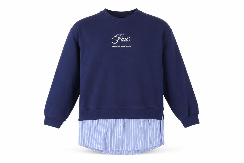 Zara Girls Blue 9-10 Years Paris Layered Shirt Hem Sweatshirt