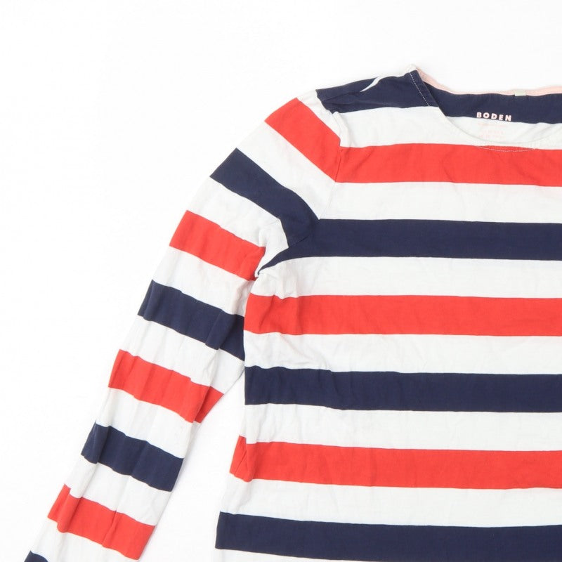 Boden Women’s Multicoloured Stripe Cotton Long Sleeve Basic Top UK 12