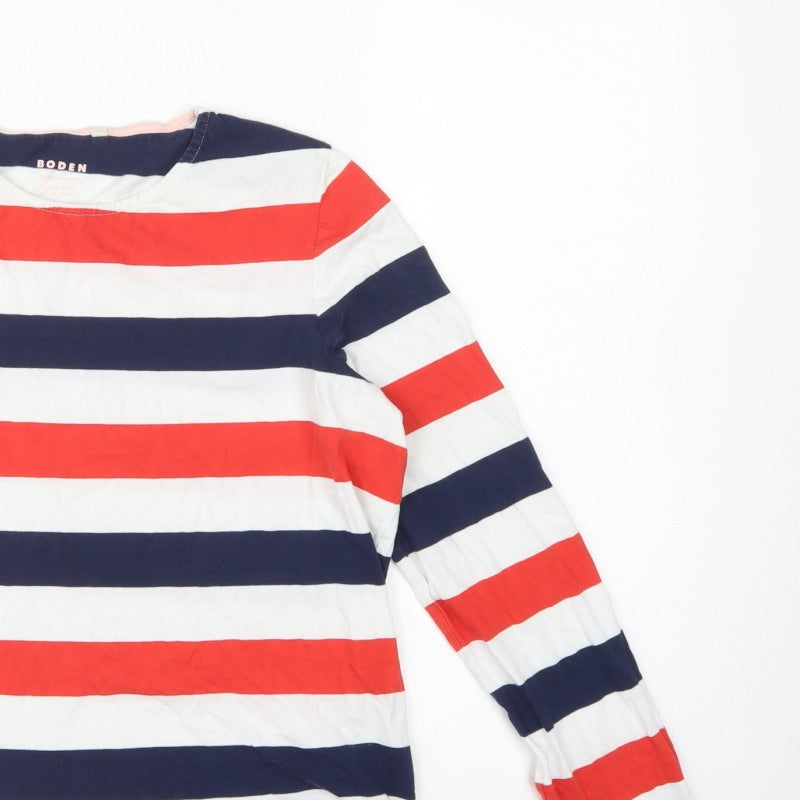 Boden Women’s Multicoloured Stripe Cotton Long Sleeve Basic Top UK 12