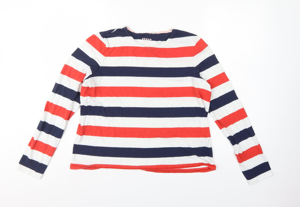 Boden Women’s Multicoloured Stripe Cotton Long Sleeve Basic Top UK 12