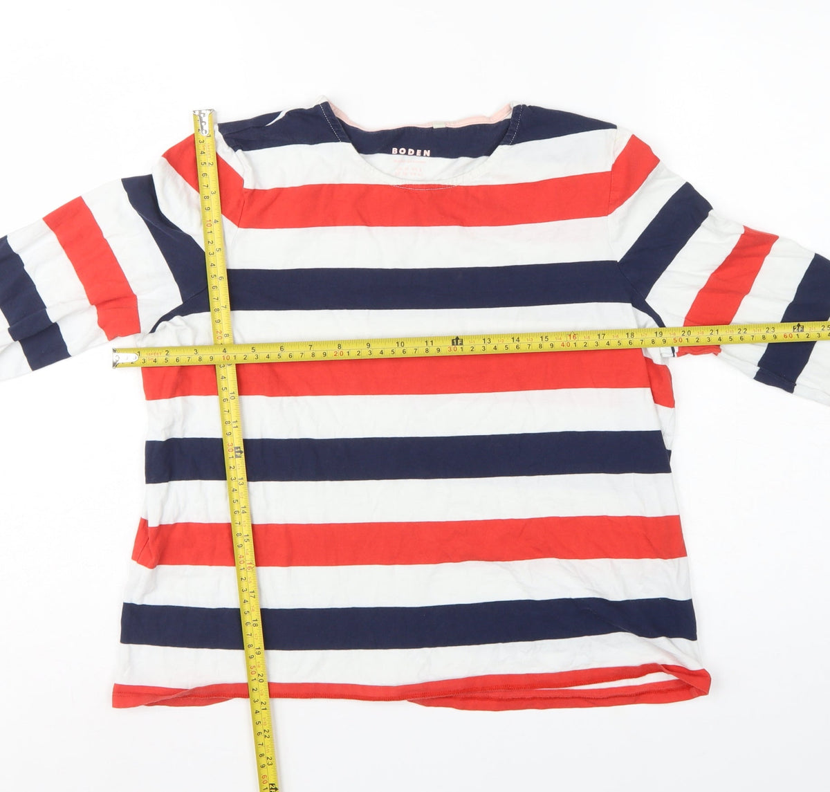 Boden Women’s Multicoloured Stripe Cotton Long Sleeve Basic Top UK 12