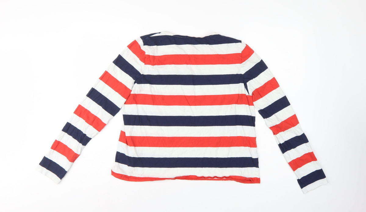 Boden Women’s Multicoloured Stripe Cotton Long Sleeve Basic Top UK 12