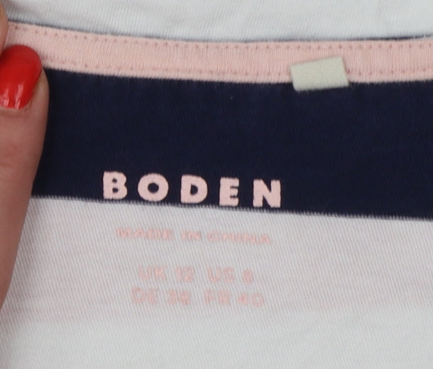 Boden Women’s Multicoloured Stripe Cotton Long Sleeve Basic Top UK 12