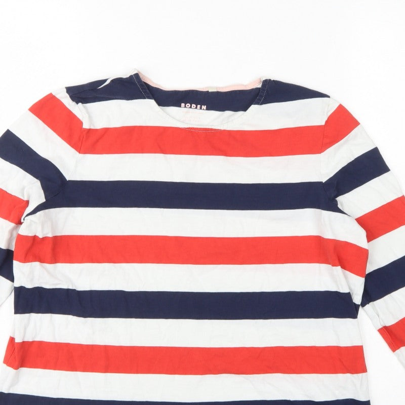 Boden Women’s Multicoloured Stripe Cotton Long Sleeve Basic Top UK 12