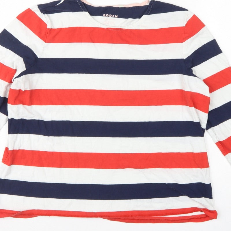 Boden Women’s Multicoloured Stripe Cotton Long Sleeve Basic Top UK 12