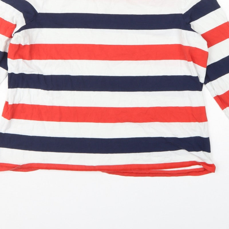 Boden Women’s Multicoloured Stripe Cotton Long Sleeve Basic Top UK 12