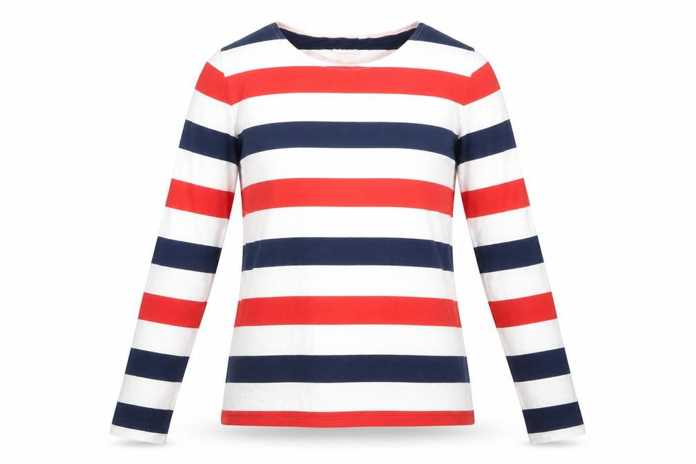 Boden Women’s Multicoloured Stripe Cotton Long Sleeve Basic Top UK 12