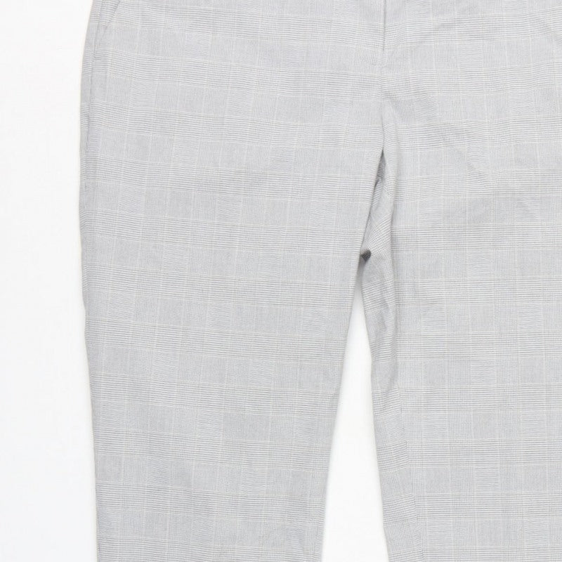 H&M Women Grey Check Tapered Dress Trousers UK 10 High Rise