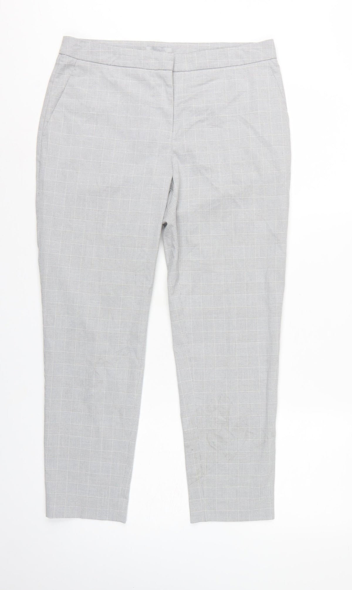 H&M Women Grey Check Tapered Dress Trousers UK 10 High Rise