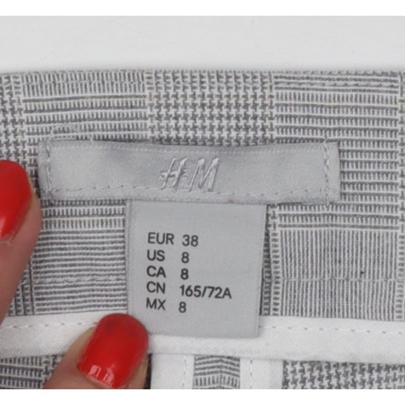 H&M Women Grey Check Tapered Dress Trousers UK 10 High Rise