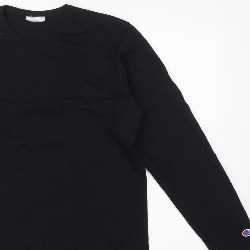 Champion Men's Black Large Long Sleeve Crew Neck Logo T-Shirt