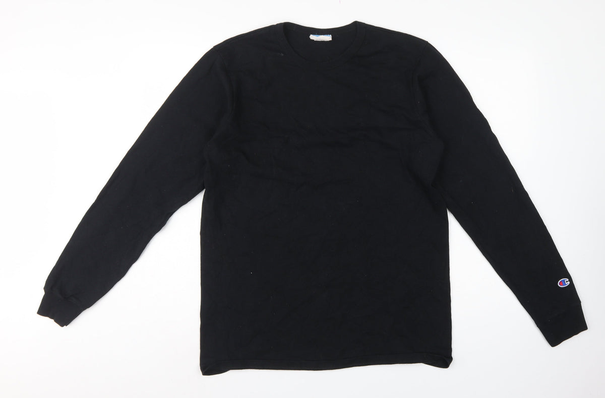 Champion Men's Black Large Long Sleeve Crew Neck Logo T-Shirt