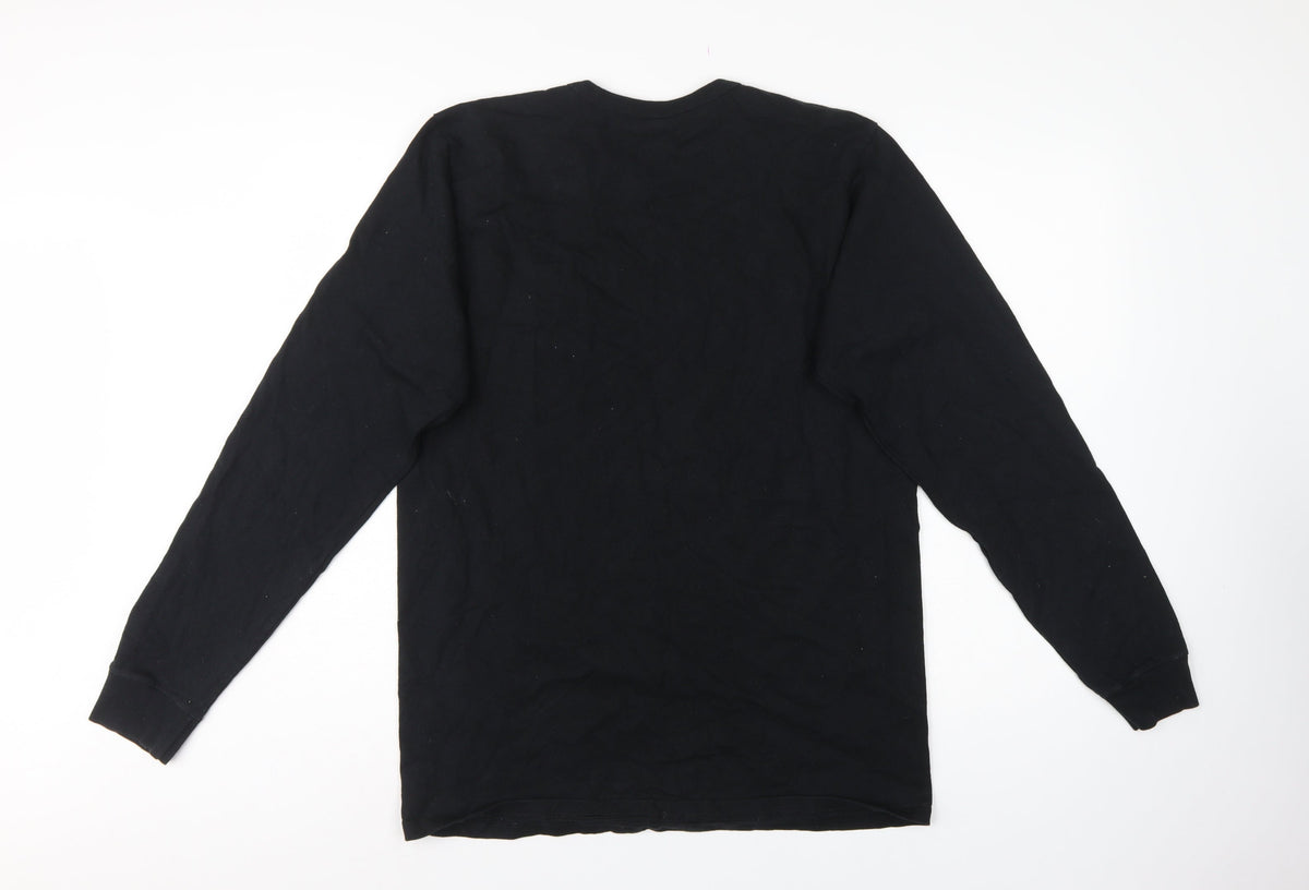 Champion Men's Black Large Long Sleeve Crew Neck Logo T-Shirt
