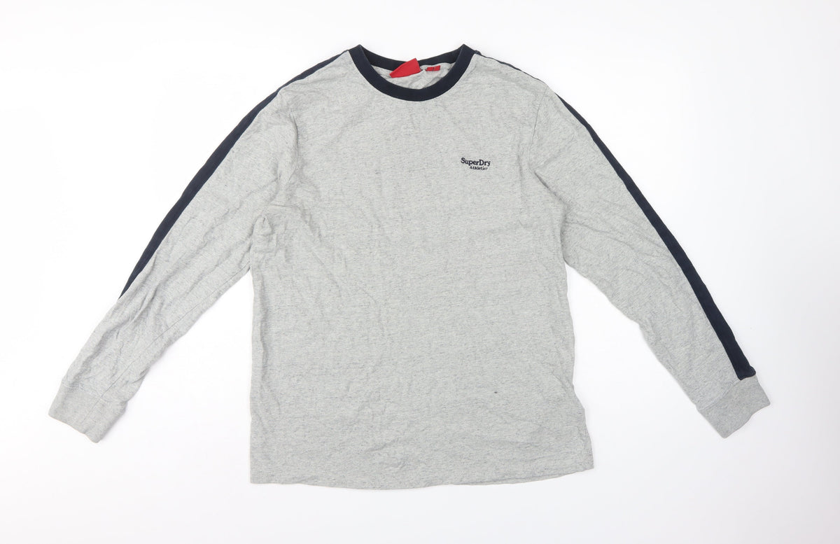 Superdry Men’s Grey L Long Sleeve Athletic Logo Crew Neck T-Shirt