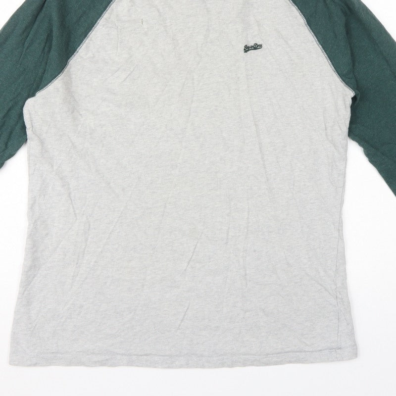 Superdry Men’s Grey Green Long Sleeve Raglan T-Shirt Size L