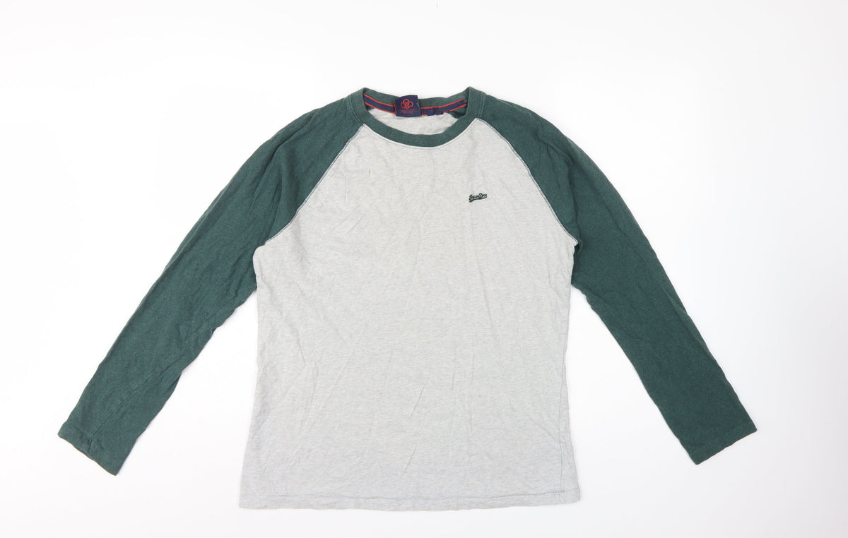 Superdry Men’s Grey Green Long Sleeve Raglan T-Shirt Size L
