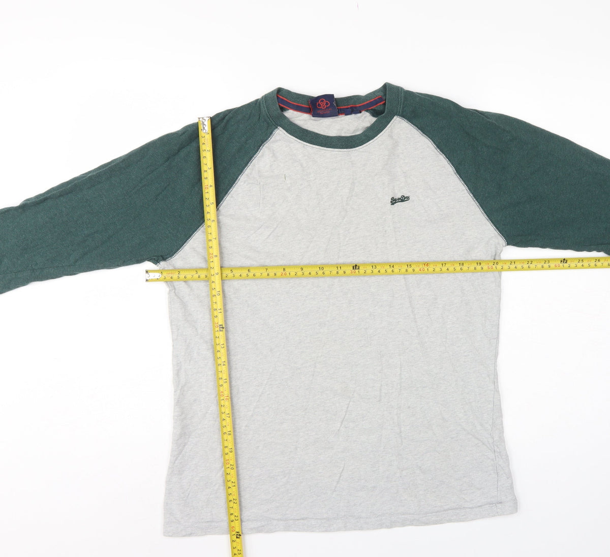 Superdry Men’s Grey Green Long Sleeve Raglan T-Shirt Size L