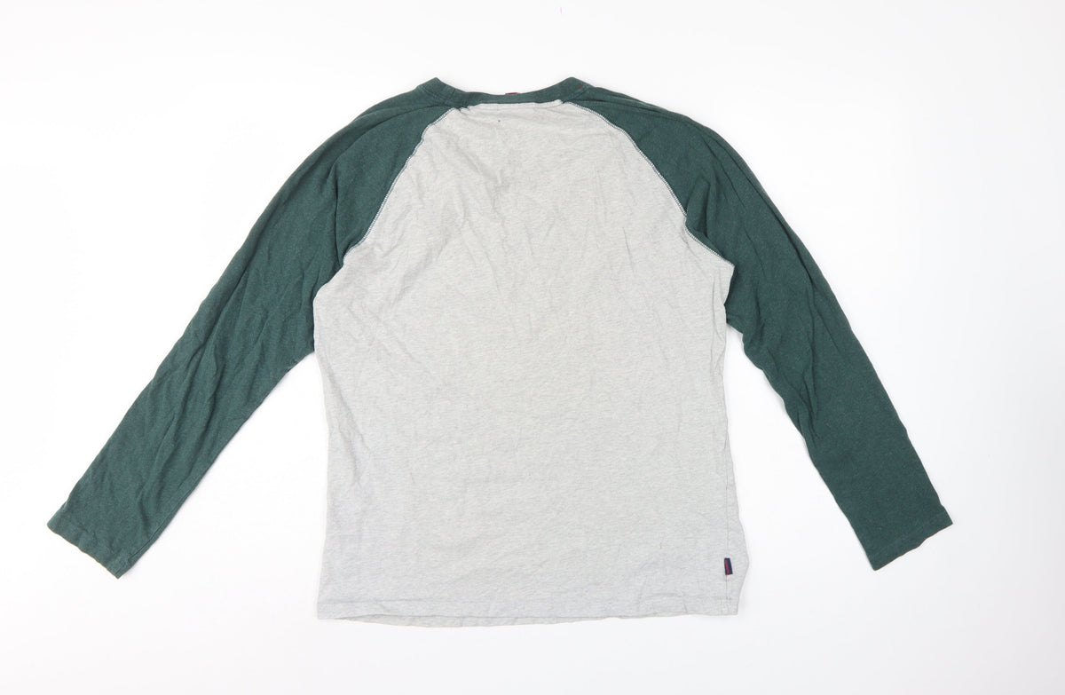 Superdry Men’s Grey Green Long Sleeve Raglan T-Shirt Size L