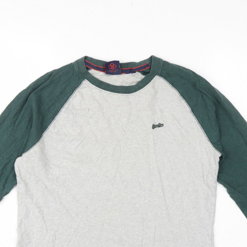 Superdry Men’s Grey Green Long Sleeve Raglan T-Shirt Size L