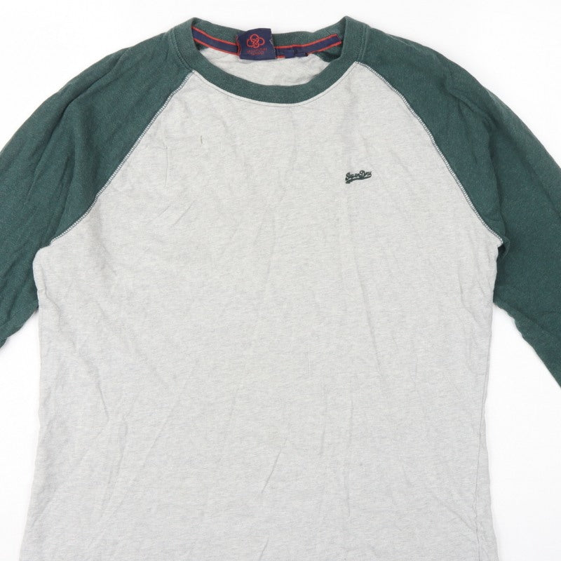 Superdry Men’s Grey Green Long Sleeve Raglan T-Shirt Size L