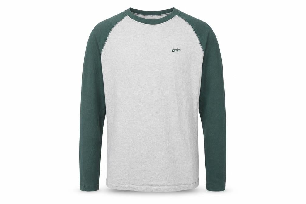 Superdry Men’s Grey Green Long Sleeve Raglan T-Shirt Size L