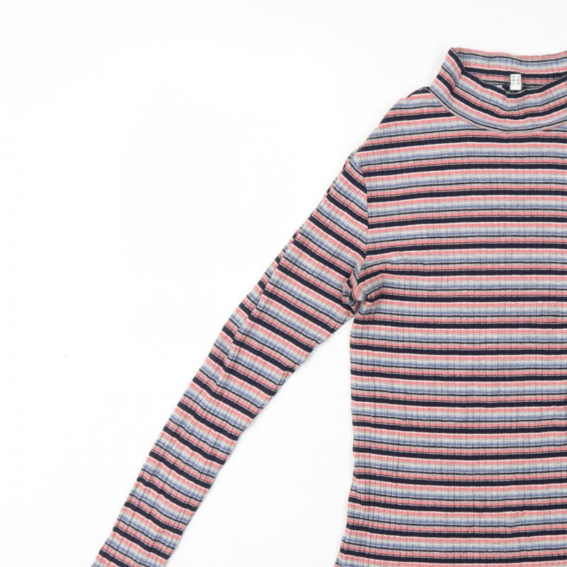 Warehouse Women’s Multicoloured Striped Roll Neck Top UK 12 Slim