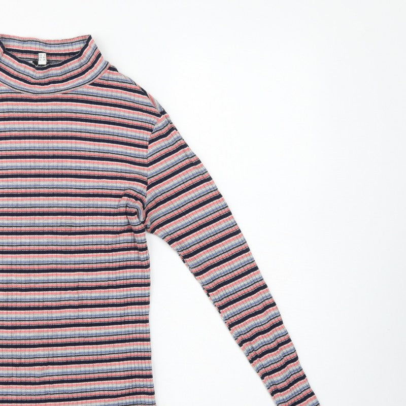 Warehouse Women’s Multicoloured Striped Roll Neck Top UK 12 Slim