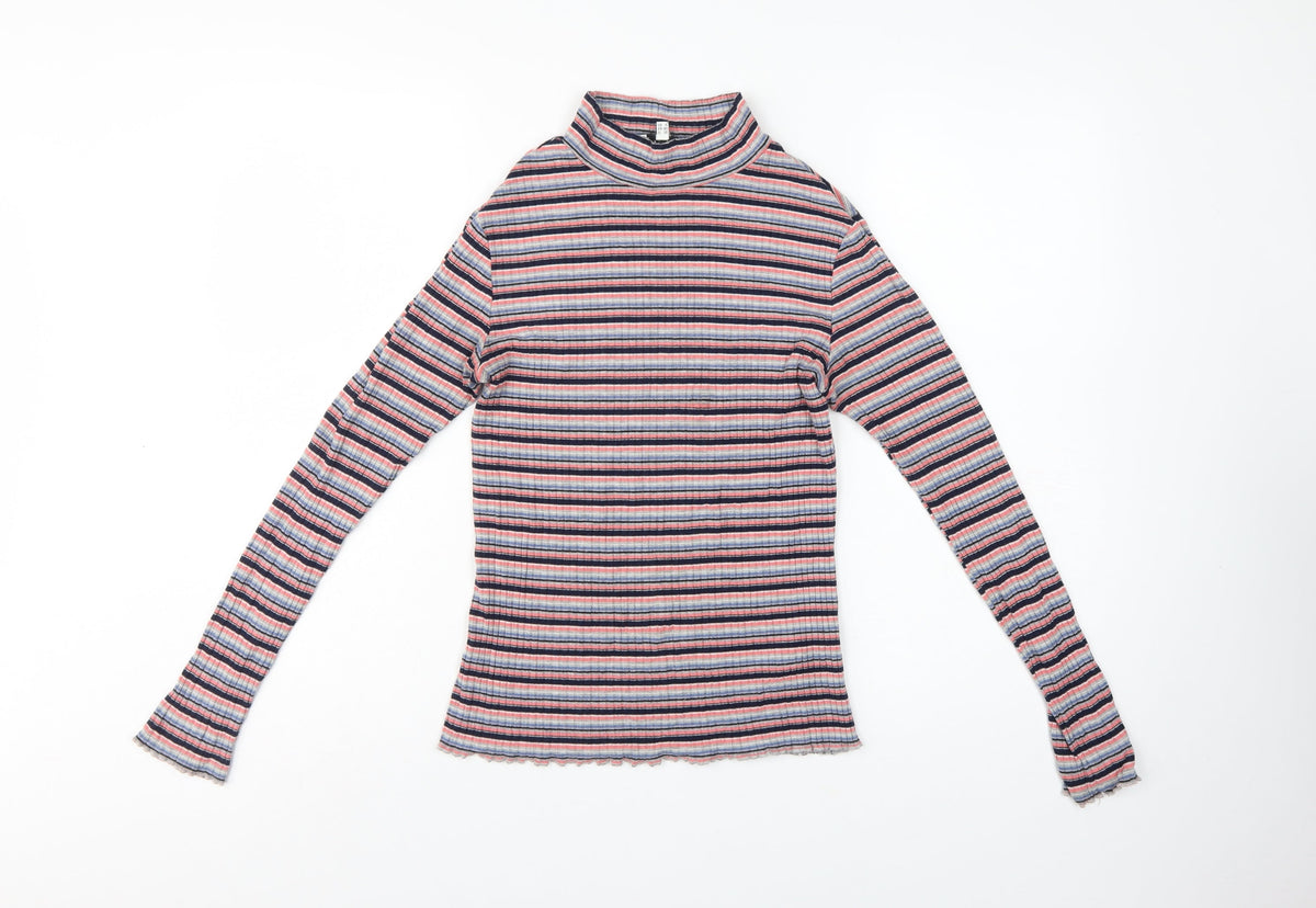 Warehouse Women’s Multicoloured Striped Roll Neck Top UK 12 Slim