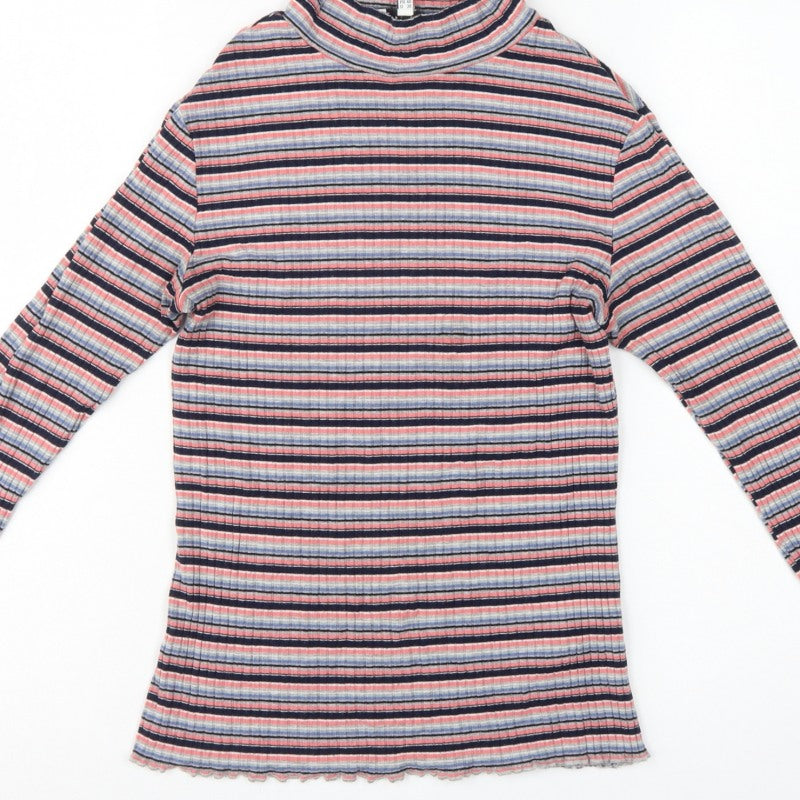 Warehouse Women’s Multicoloured Striped Roll Neck Top UK 12 Slim