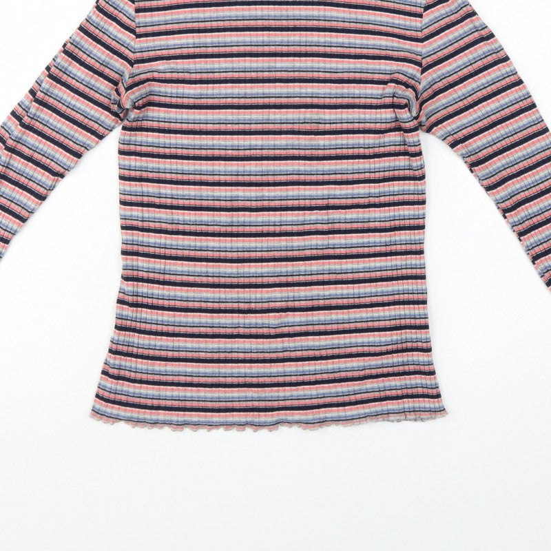 Warehouse Women’s Multicoloured Striped Roll Neck Top UK 12 Slim